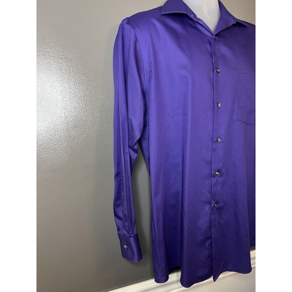 Van Heusen Shirt Mens 15.5 32/33 Purple Lux Sateen Regular Fit Dress 20KH539510 - Picture 2 of 10